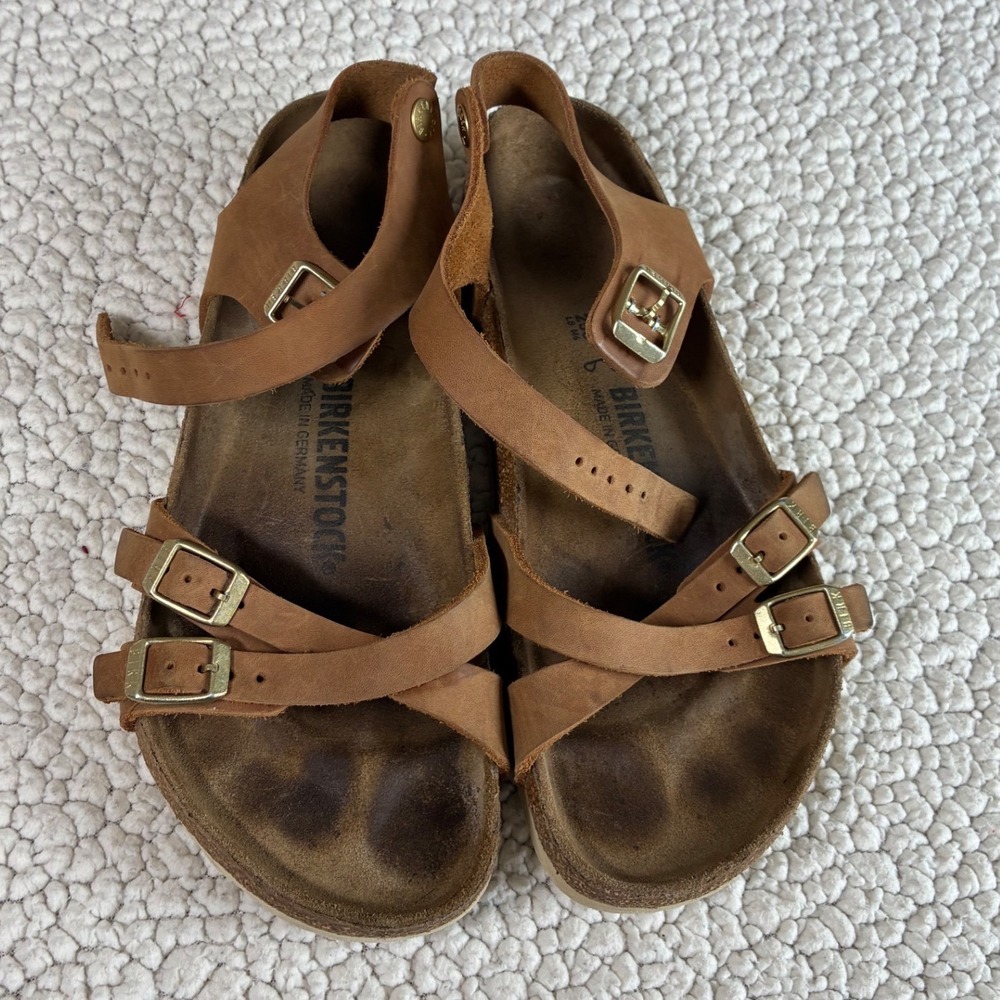 Birkenstock Salina Tobacco Brown Oiled Leather Ankle Strap Sandals 39 L8 M6 - Picture 10 of 12